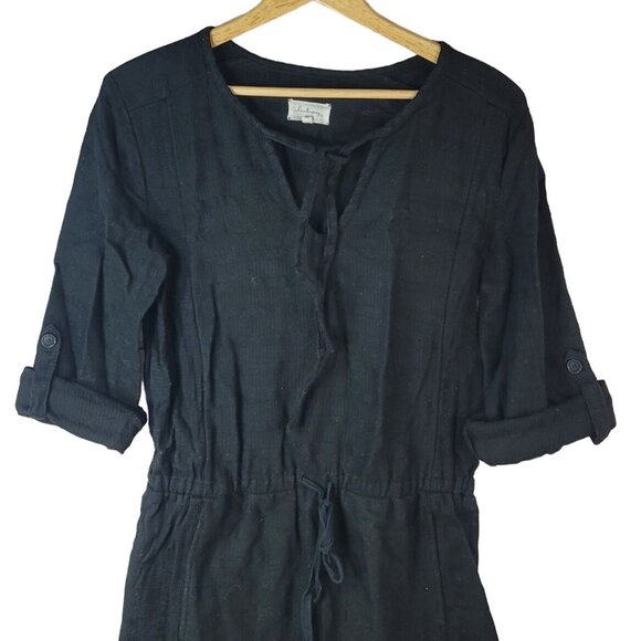 Lou & Grey Mini Dress Black Small 100% Cotton Pocket Roll Tab Lace Up Drawstring - Picture 2 of 9